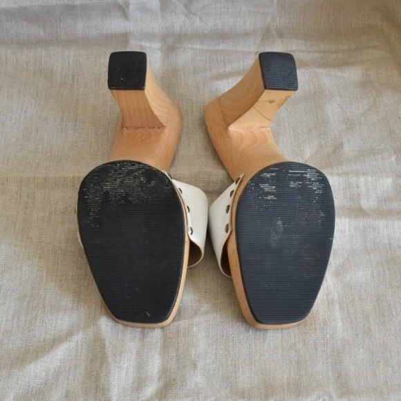 Vtg 90s Nicole Miller for Candies White Leather Wood Heel Slides Sz 8 - Picture 3 of 8